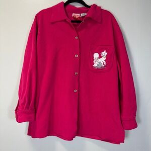 Disney Mickey Inc Vintage 90s Aristocats‎ Fleece Button Down Shirt Pink Large